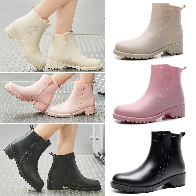 

Женские резиновые ботинки-челси из ПВХ, Нескользящие непромокаемые сапоги, галоши для взрослых, бежевые, розовые, черные