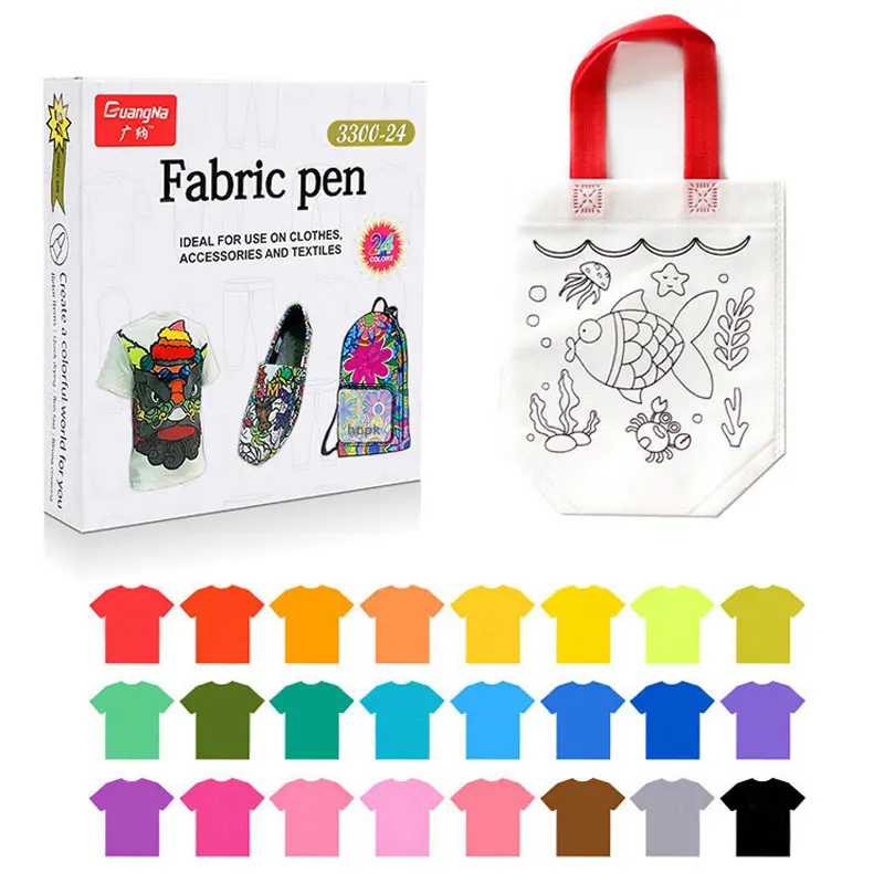 

12/24 Color Fabric Markers Pens Set Permanent Clothes Textile Marker Fabric Paint Pen DIY Crafts T-shirt Pigment Painting Pen