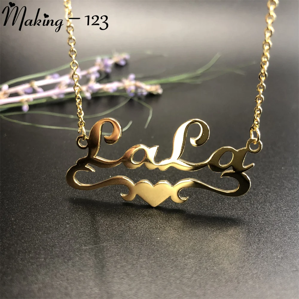 Custom Name Necklace For Women Trendy Heart Ribbon Nameplate Necklaces Stianless Steel Choker Valentine's Day Gifts Wholesale