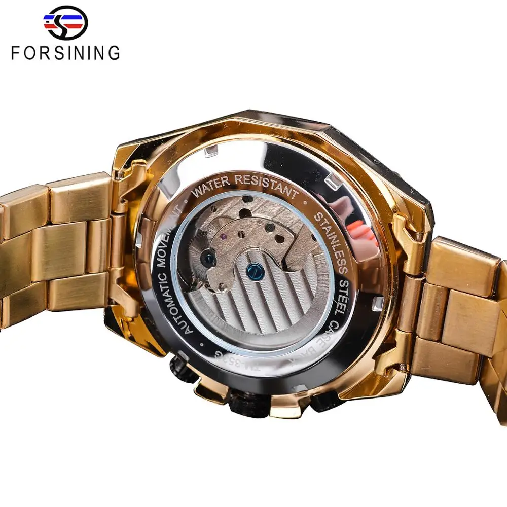 Forsining Классические Золотые Tourbillon механические часы Мужские автоматические Moonphase календари ремни из нержавеющей стали часы Reloj Hombre