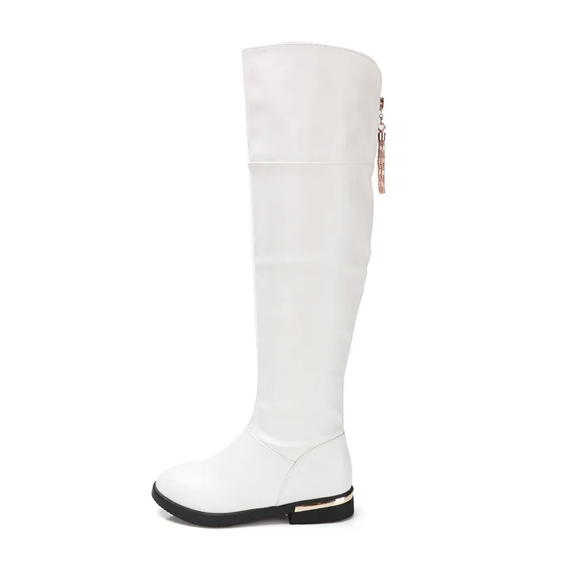 Теплые сапоги до колена для больших детей кожаные зимние девочек зимняя