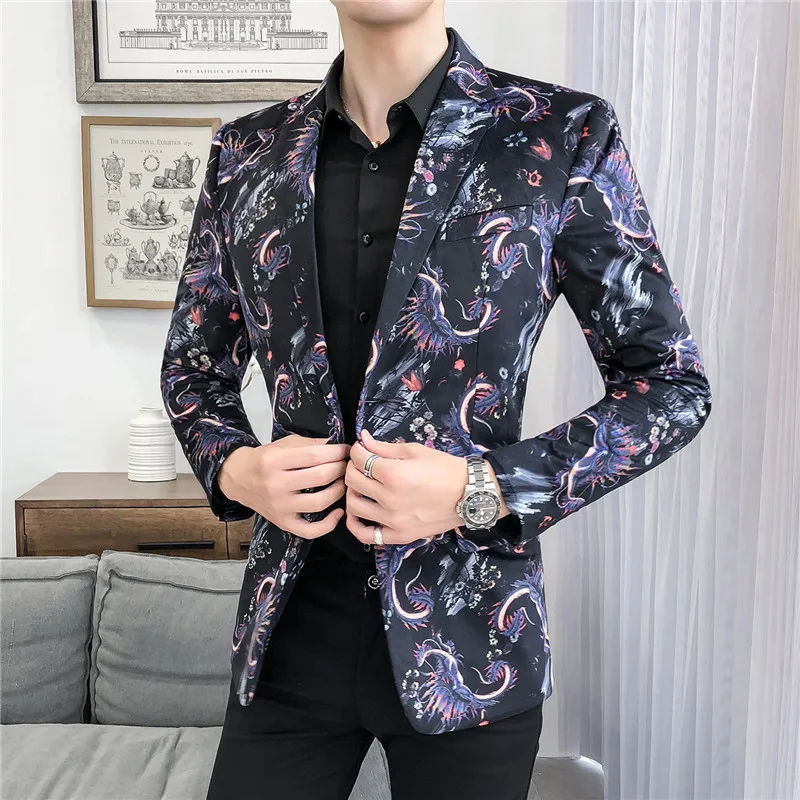 Роскошный Королевский барочный блейзер для мужчин, тонкий принт, Terno masculino, курить вечерние костюмы для свадьбы, пальто, мужской блейзер с цветочным принтом 5XL