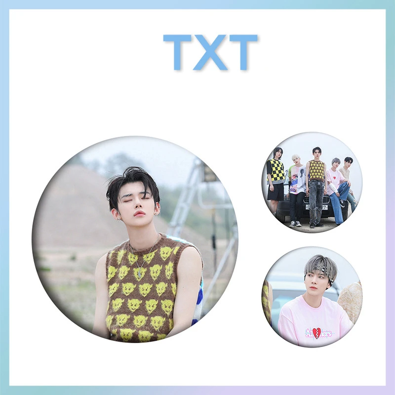 

KPOP Tomorrow X Together Round Figuer Photo Brooch Badge TXT SOOBIN YEONJUN TAEHYUN BEOMGYU Bag Accessories Fans Collection N18