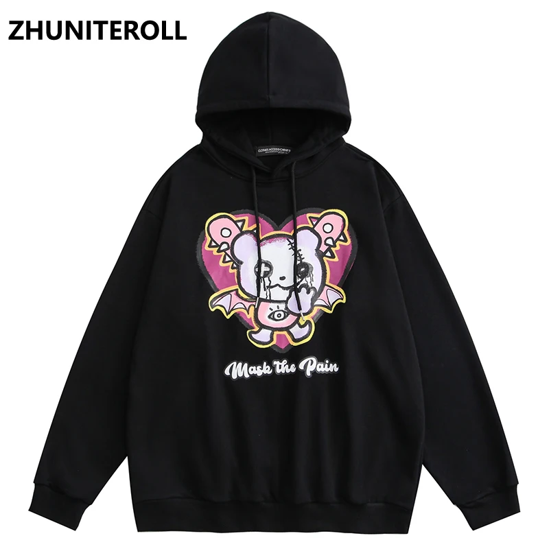 

2021 Cartoon Gothic Print Men Hoodies Streetwear Hip Hop Harajuku Casual Pullover Hooded Sweatshirts Men Japanese Couple Tops