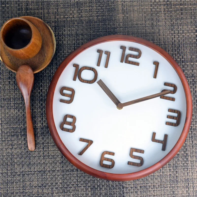 

Creative Nordic minimalist solid wood wall clock original 3D stereo large living room round mute wooden wall hanging table