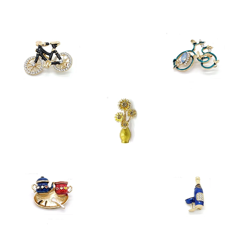 

PD BROOCH Bicycle Van Gogh's Sunflower Wine Glass Coffee Cup Vintage High-end Fashion Brooch Wholesale Brooches Jewelry