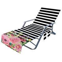 flower stripe beach chair cover towel with side storage pockets for pool sun lounger sunbathing vacation 82 67x29 5