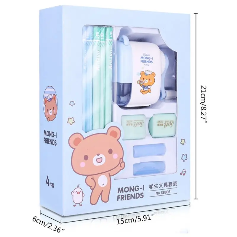 

Candy Color Pen Grip Eraser Pencil Sharpener Set Stationery School Office Supply