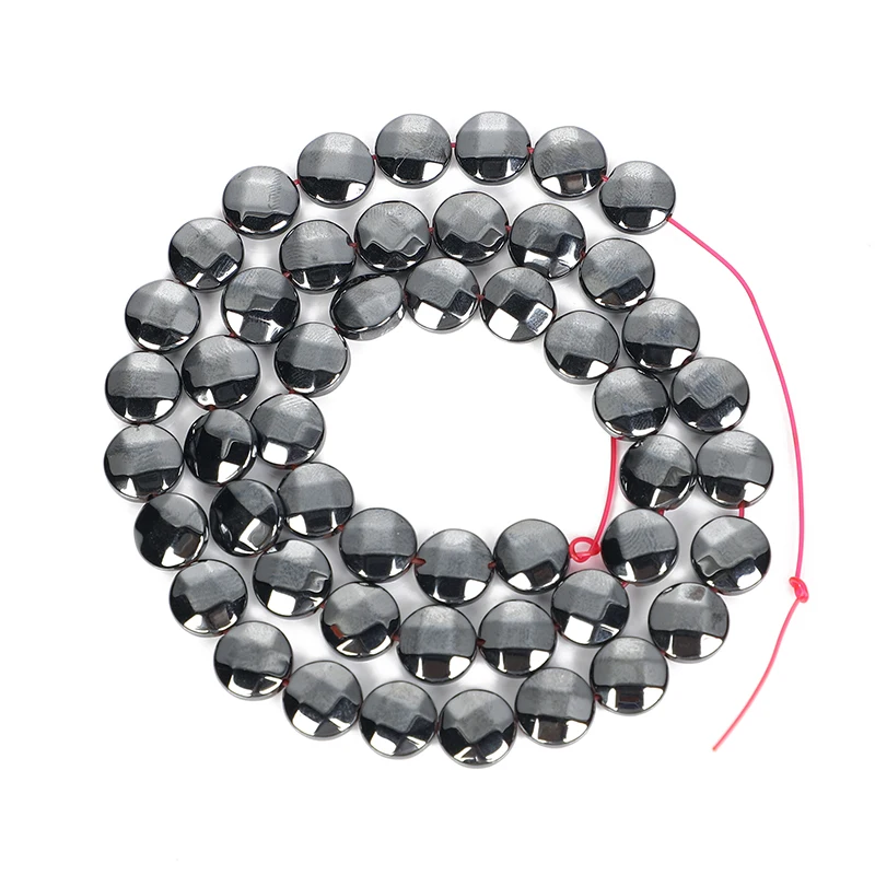 Граненые круглые черные гематитовые бусины из натурального камня овальные