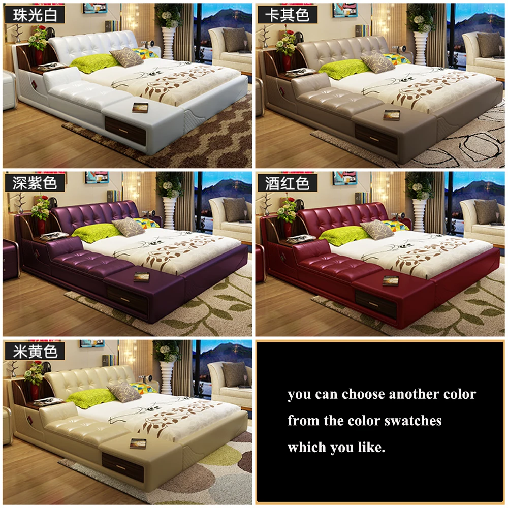 Современные мягкие кровати с рамкой из натуральной кожи домашняя мебель для