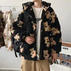 Новинка Осень-зима 2021, толстовки, свитшоты с принтом маленького медведя, Свободные повседневные мужские толстовки оверсайз из хлопка и флиса на молнии