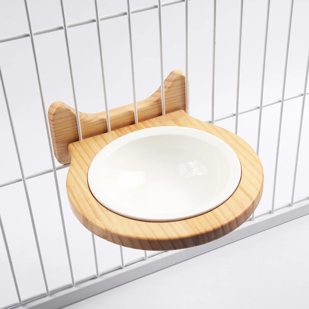 

Cat Dog Bowl Wood Lock Bar Detachable Bracket Food Bowl For Eating And Drinking Cat Rice Dog Cage Hanging Pet Feeding Dish