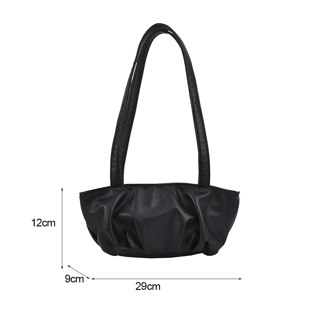 

Vintage Women PU Leather Pleated Shoulder Bags Casual All-match Underarm Bag Fashion Elegant Ladies Solid Color Handbags Purses