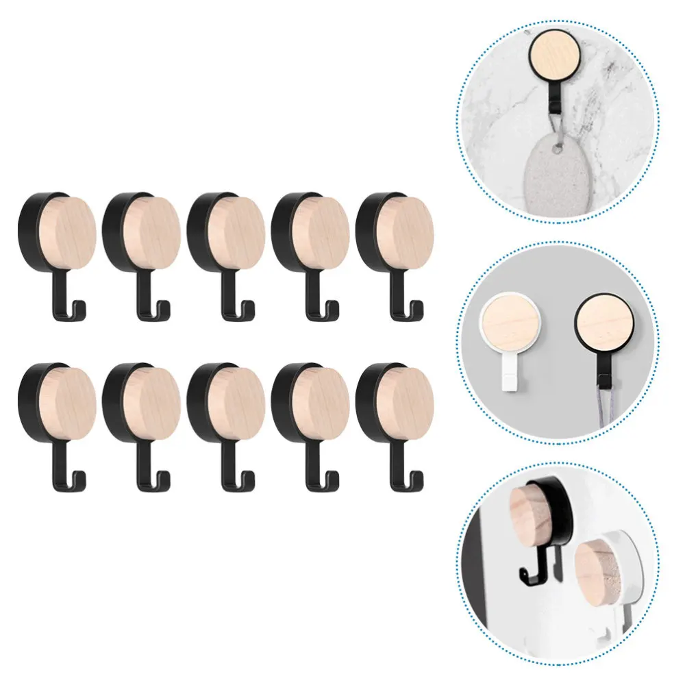 

10Pcs Wooden Round Head Hook Punch-free Wall Hook Bathroom Kitchen Hook