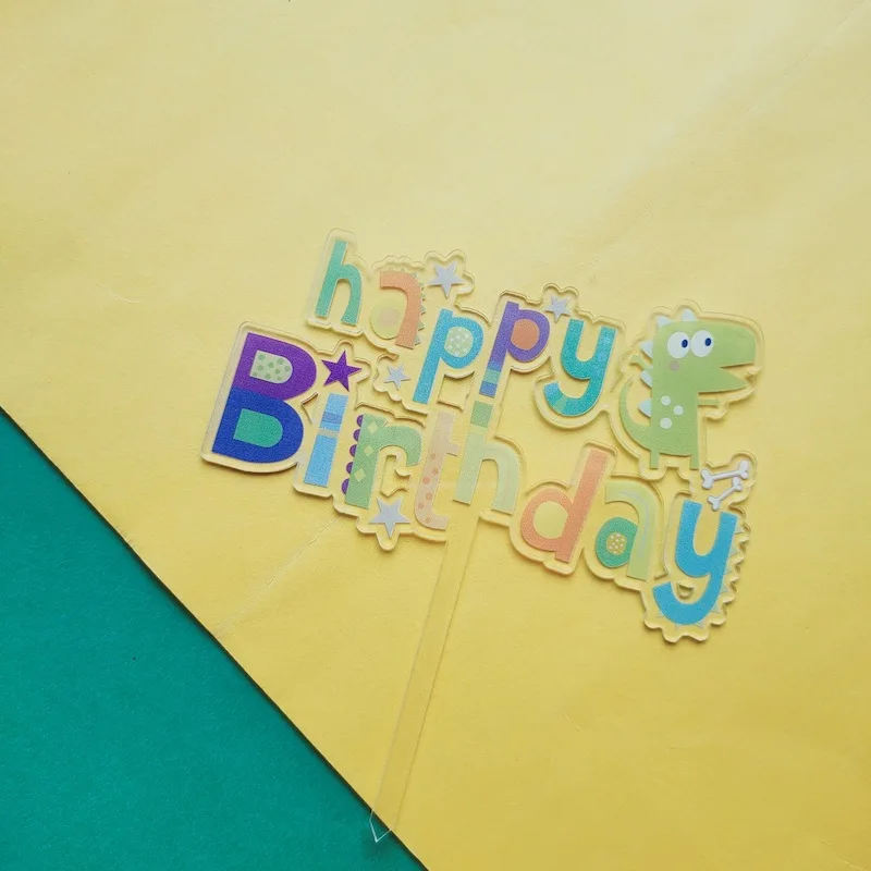 Acrylic Animal Theme Cartoon Dinosaur Shark Cake Toppers Happy Birthday Topper Baby Shower Kids Boy Party Supplies | Дом и сад