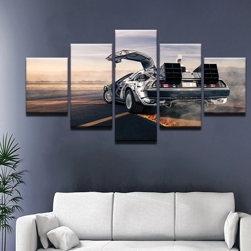 

5 Panel Frame Wall Art Canvas Photo Prints Car Flame Tires Posters Modular Pictures Home Decor Living Room Decorations Paintings