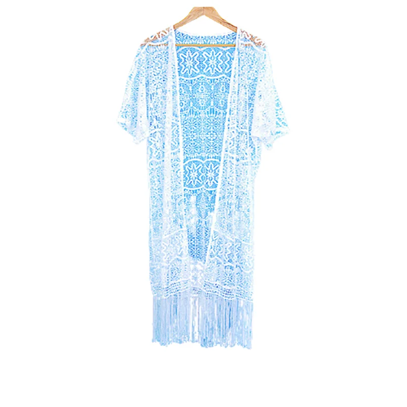 Lace Long Section Beach Dress Tassel Bikini Tunic Polyester Sun Protection Cardigan Female Swimsuit Outer Cover Ups For Woman