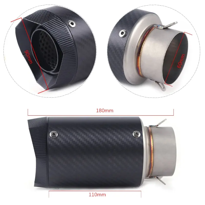 

60mm 51mm Universal Motorcycle Carbon Fiber AR Exhaust Escape Muffler Pipe Slip On