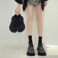 womens spring and autumn new internet celebrity super hot rhinestone platform all match british style lace up leather shoes