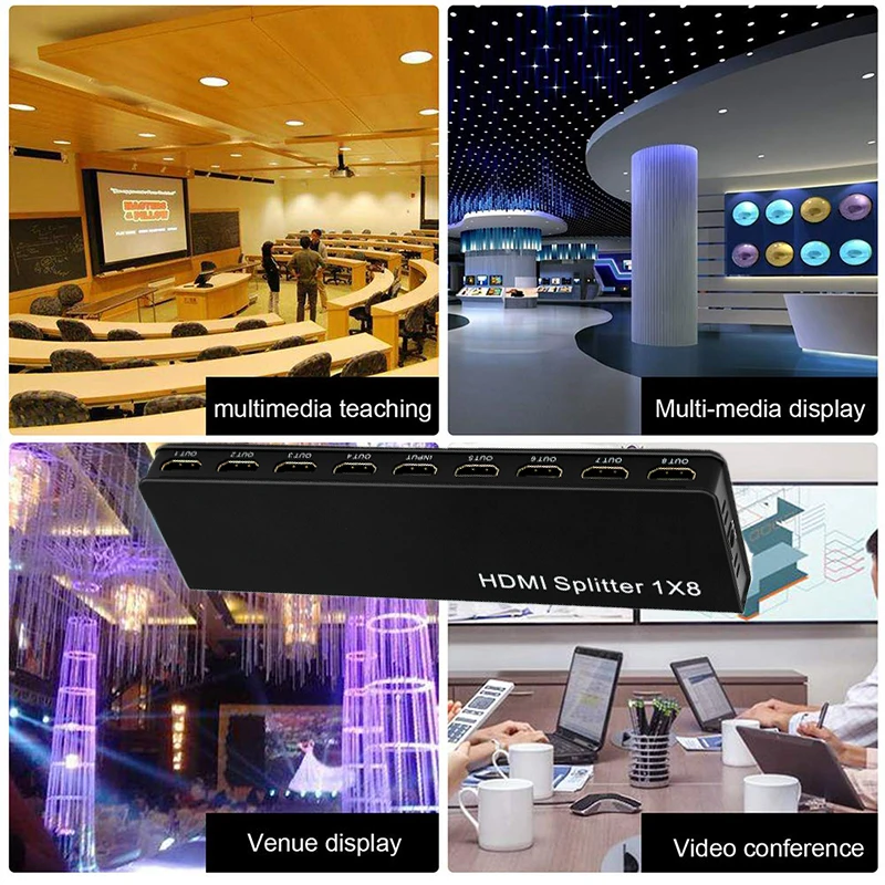 HDMI 1X8  1 In to 8 Out 1x8 HDMI Splitter Converter Split Display for DVD PS3 Xbox HDTV 4K With power Adapter