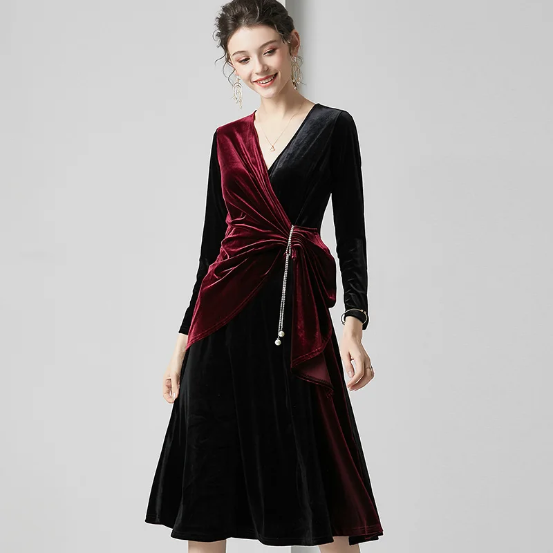 Высококачественное бархатное платье для женщин шелковое Смешанное с