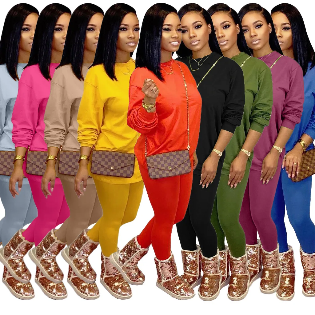 

Solid Color Women's Tracksuit O Neck Full Sleeve T-Shirt+ Jogger Pants Two Piece Set Sweatshirt Casual Outfits Plus Size S-XXL