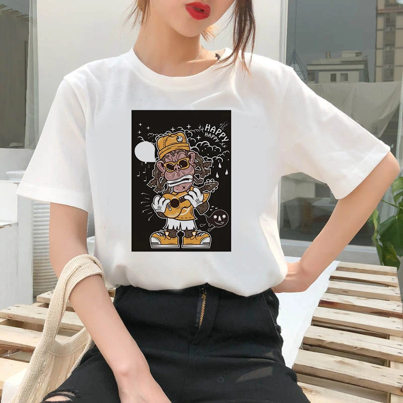 

Graphic tees tops Little monkey eats bananas tshirts women funny t shirt O-neck T-shirt Vintage Vogue Ullzang Mujer_T-Shirt
