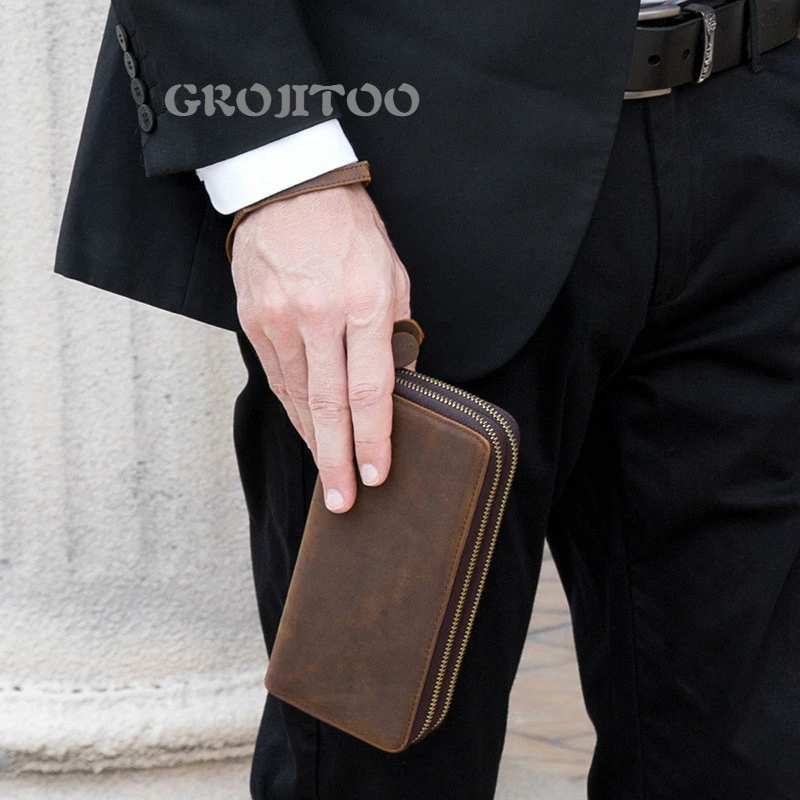 

Мужской Длинный кошелек из кожи Крейзи Хорс, с двойной молнией