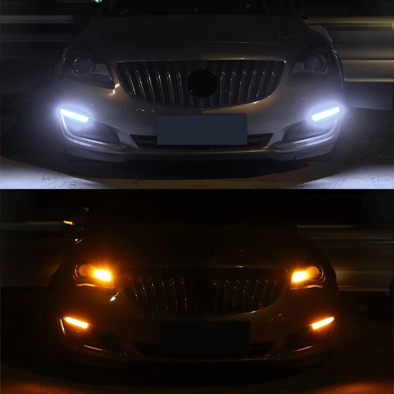 

2Pcs Car Led Drl With Turn Signal Lamp Daytime Running Light Flexible Sequential Drl Strip Dual Color Day Light 12V