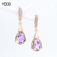 ydcg europe rose gold colorful water drop crystal dangle earrings for women jewelry gift luxury trendy cubic zirconia eardrop