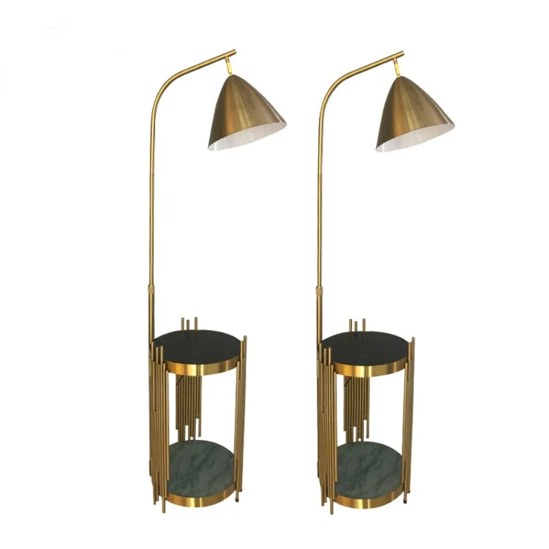 

Luxury style black and gold floor lamp with small round table has lampshade