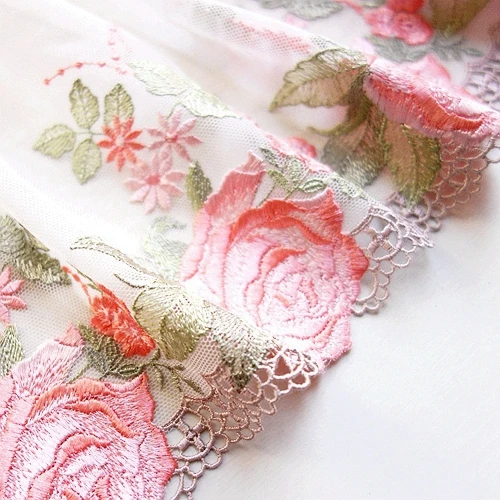2 ярда кружевная отделка Цветочная вышивка розовое Тюлевое кружево 7 дюймов в