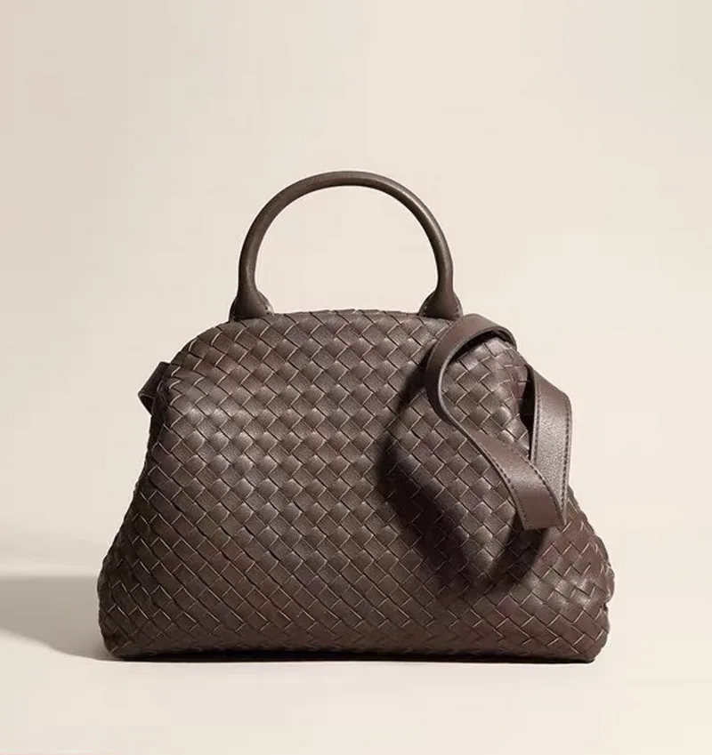 

Genuine Leather Handmade Woven Handbag High Quality Women Shoulder Bags Female Knit Purses And Handbags Clutch Crossbody Bags