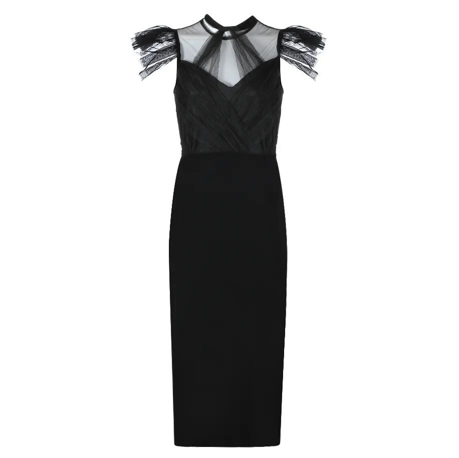 Женское вечернее платье до колен черное или Белое Облегающее Сетчатое модель 2019