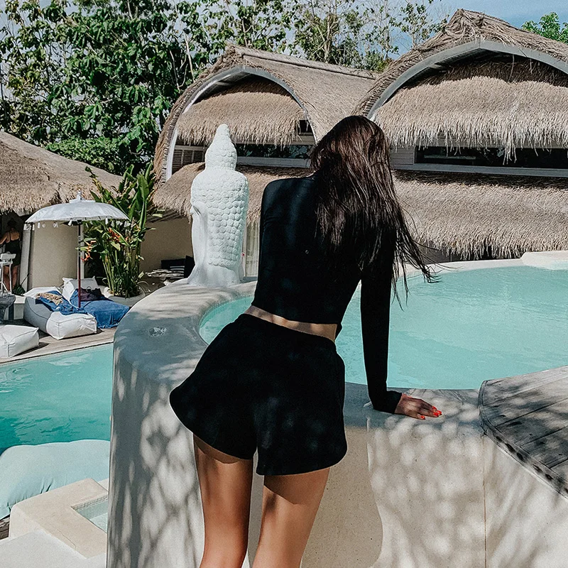 

Rhyme Lady Diving three Pieces Swimsuit Print Long Sleeve Women Swimwear Bathing Suit Rash Guard Surfing Swimming Suit Rashguard