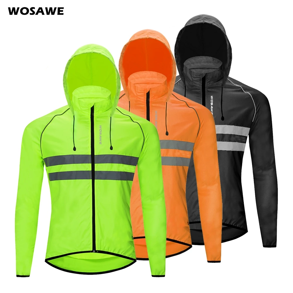 

WOSAWE Thin Hooded Caps Reflective Running Jackets Windproof Water Rain Repellent Cycling Windbreaker Coat Bike Sports Jackets