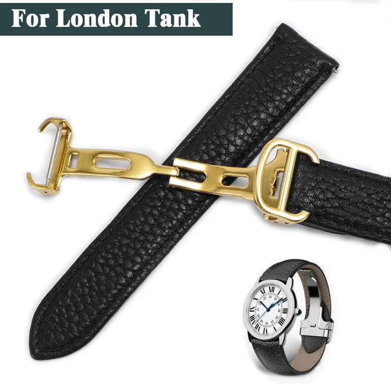 

Genuine Leather Watch Bracelet For Cartier Tank Solo Ronde De Men Lady Lychee Grain Strap Watch Accessorie Belt Watch Band Chain