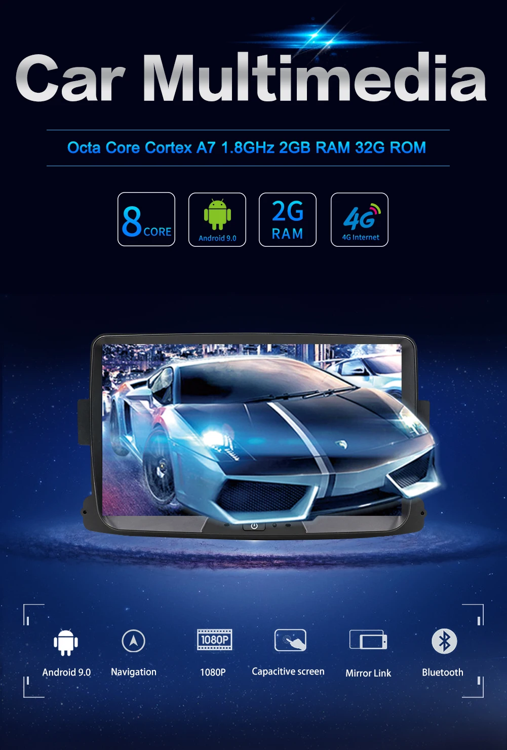 Автомобильная магнитола Android 9,0 Automotivo 1 Din для Dacia/Sandero/Duster/Captur/Lada/Xray 2/Logan 2 gps rom 32G