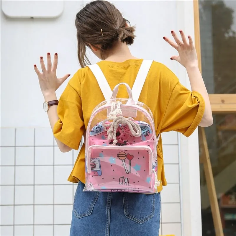 

2018 Cute Clear Vinyl Backpack Transparent Mini Backpacks Harajuku Schoolbags Backpacks For Teenage Girls Small bag