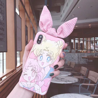 As shown in Чехол для телефона SAM Note 10 с милым 3D рисунком Сейлор Мун для samsung Note8/9/S10/S9 plus/S8/S7 Edge с кроличьими ушками - Цвет: As shown in