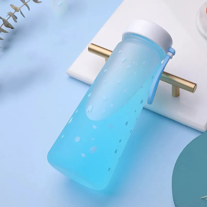 

500ml Transparent Plastic Matte Water Cup Outdoor Cold Juice Water Sports Cup Fashion Water Bottle Milk Portable Rope Water Cup