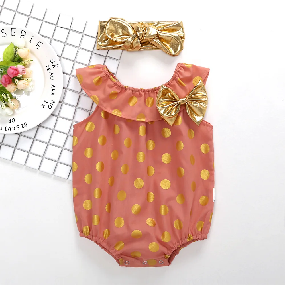 

2021 Summer New Girls Fashion Solid Baby Girl Hoodless 100% Cotton Sleeveless Dot Print Climbing Suit - With Headdress
