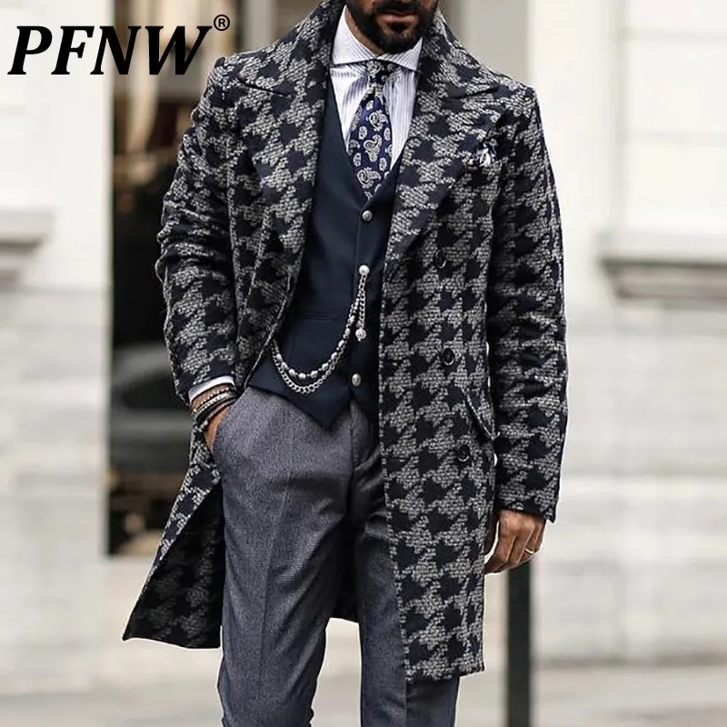 Мужское клетчатое пальто средней длины с принтом 12x2022 | Мужская одежда
