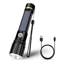 3 modes flashlight torch charging by solar or usb built in battery working lighting portable lamp zoom lantern