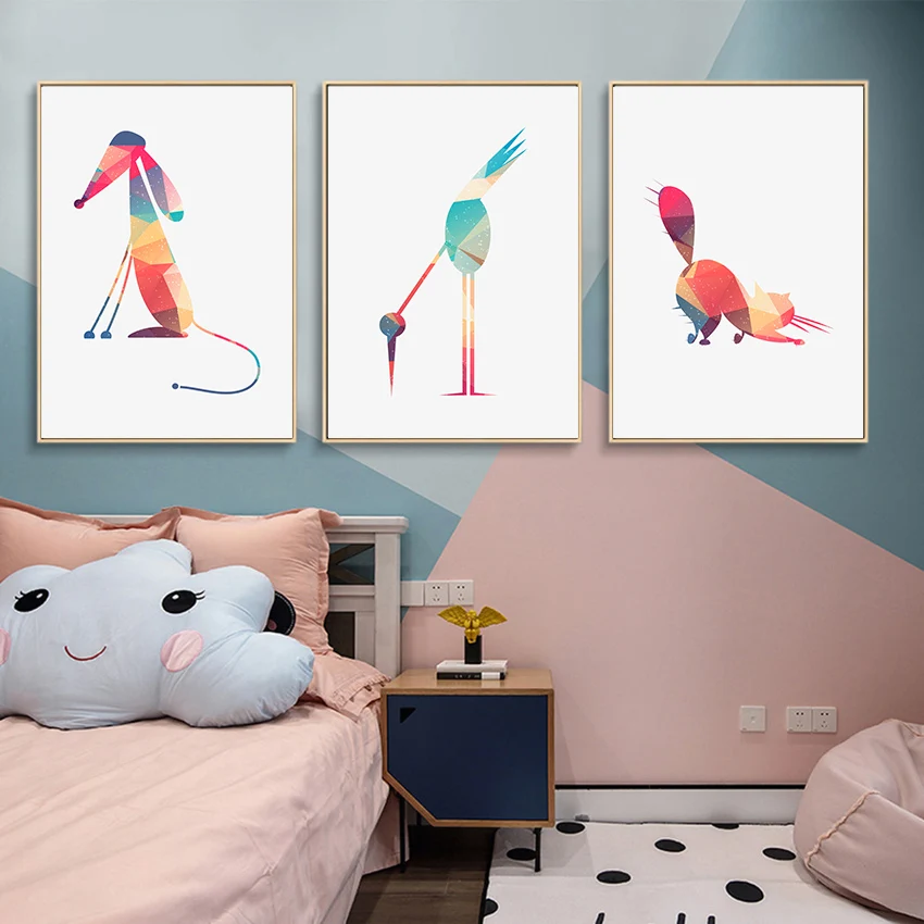 Геометрический разноцветный абстрактный принт с животными Настенная