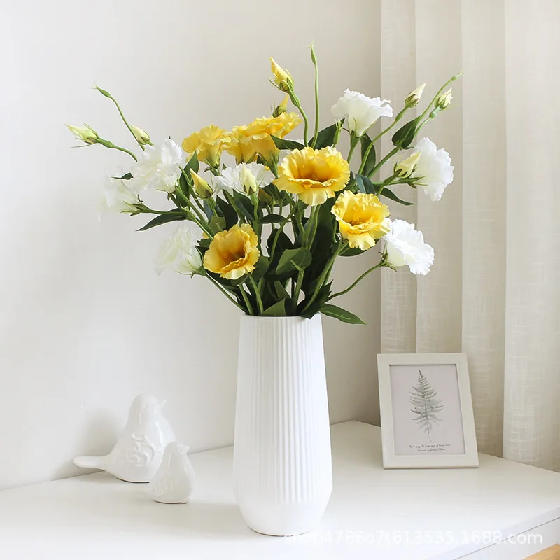 

3 Pcs Artificial Silk Flowers Eustoma Fall Decoration for Home Garden Flower Wall Wedding Background Garland Fake Plants Branch