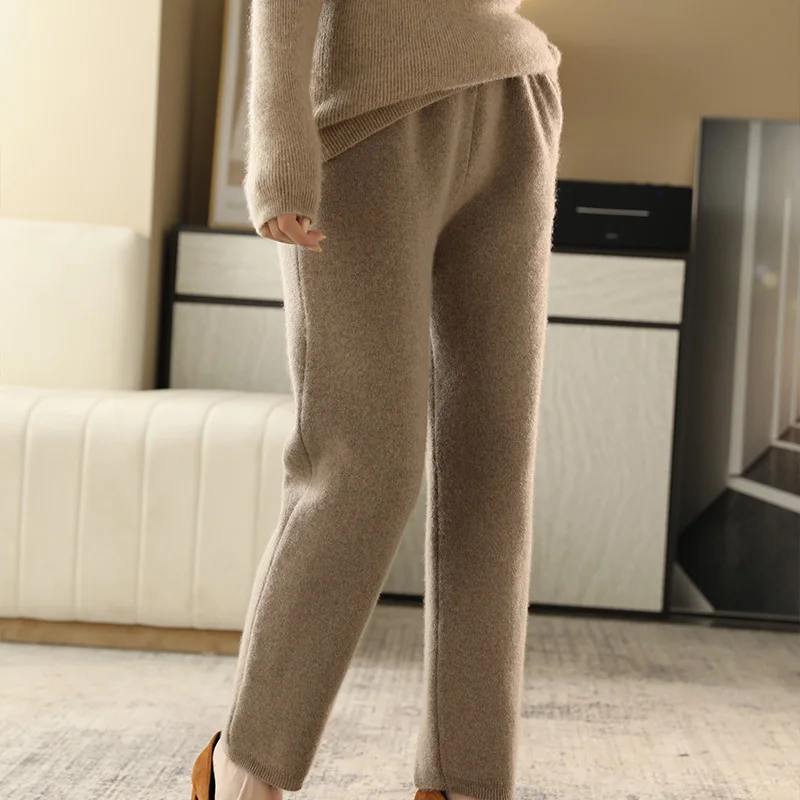 Pure Wool Knitted Trousers, Pure Color, All-Match Women's Feet Pants, 2021 Autumn and Winter New Style Casual Pants With Pockets