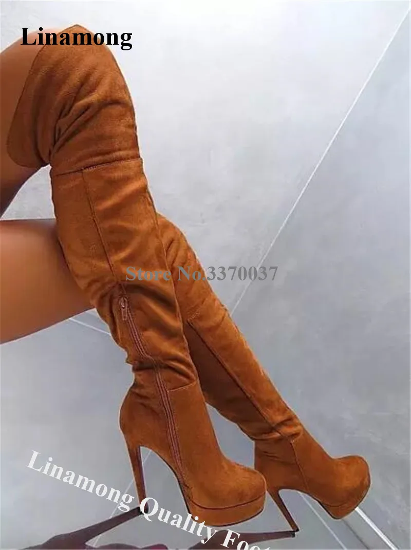 Женские замшевые сапоги на высокой платформе с круглым носком | Обувь