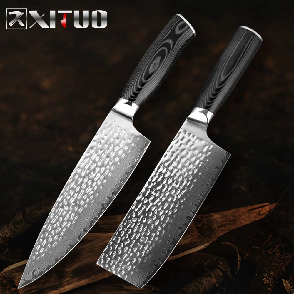 

XITUO дамасский шеф-нож, 8 дюймов, профессиональный кованый Кливер, нож для убоя, антипригарный нож для нарезки овощей, кухонные ножи для готовк...