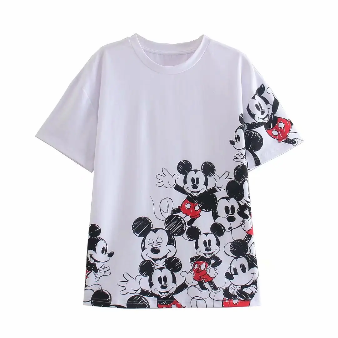 

Disney Cartoon Mickey Mouse Shirts For Women Print Round Neck Short-sleeved Women Fashion Clothing Graphic T-Shirts Harajuku